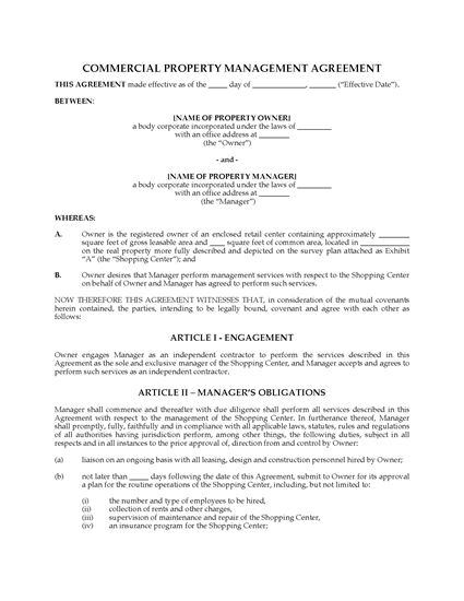 Picture of Shopping Center Property Management Agreement
