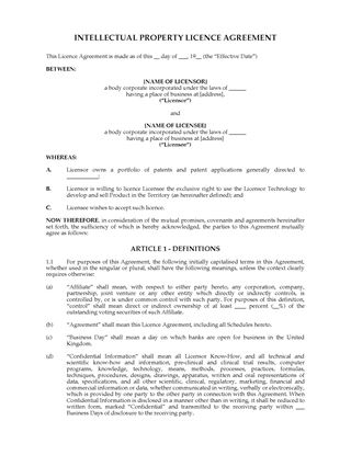 Picture of Intellectual Property Licence Agreement | UK