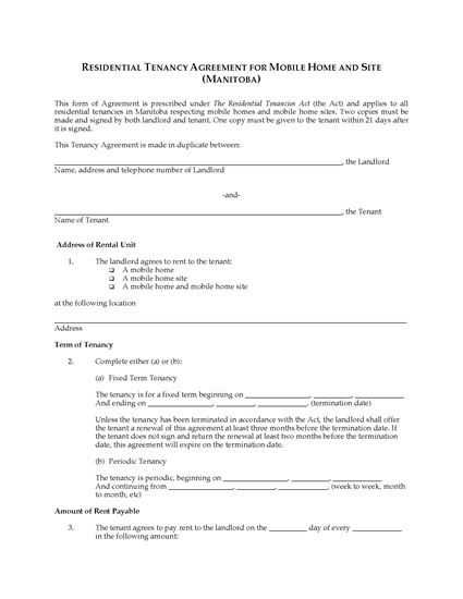 Picture of Manitoba Mobile Home Tenancy Agreement