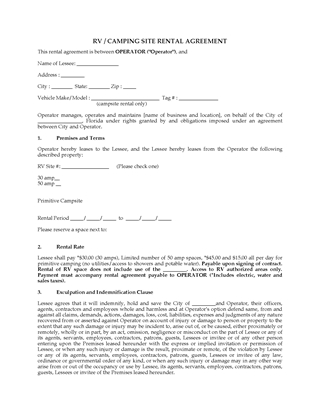 Picture of Florida RV and Camping Site Rental Agreement