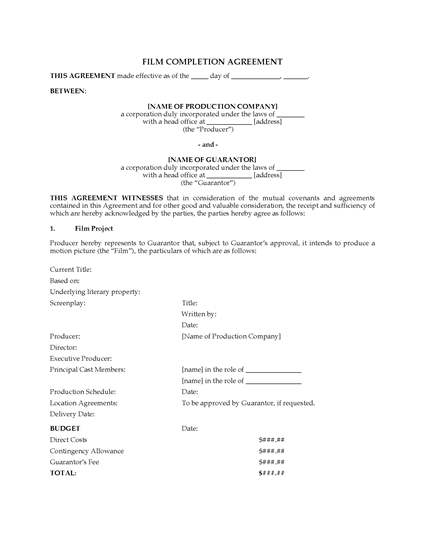 Picture of Film Completion Agreement
