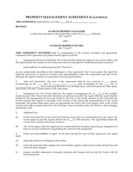 Picture of California Rental Property Management Agreement