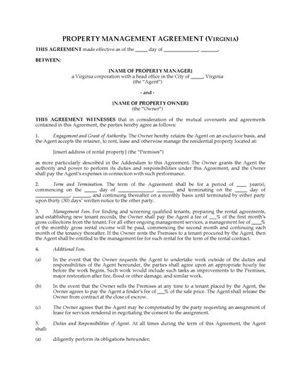 Picture of Virginia Rental Property Management Agreement