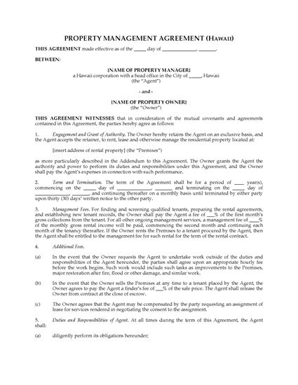 Picture of Hawaii Rental Property Management Agreement