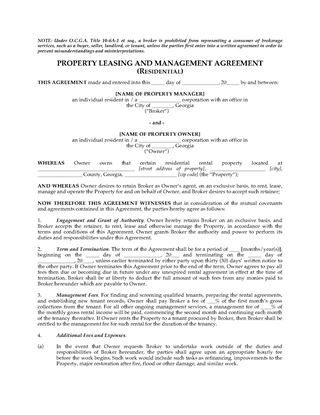 Picture of Georgia Residential Property Leasing and Management Agreement