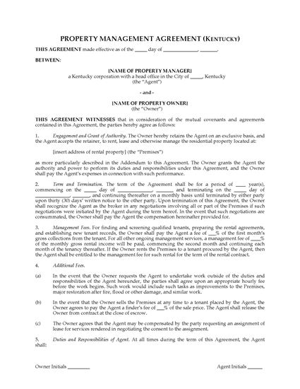 Picture of Kentucky Rental Property Management Agreement