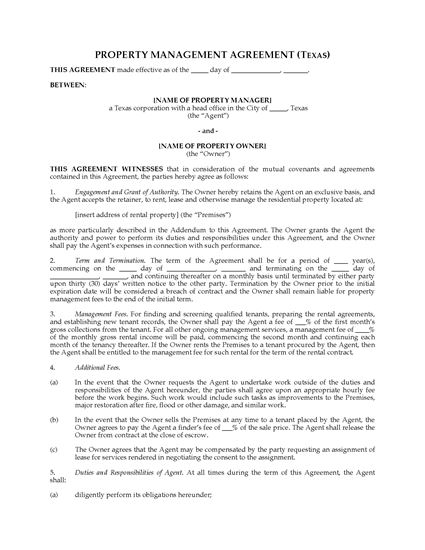 Picture of Texas Rental Property Management Agreement