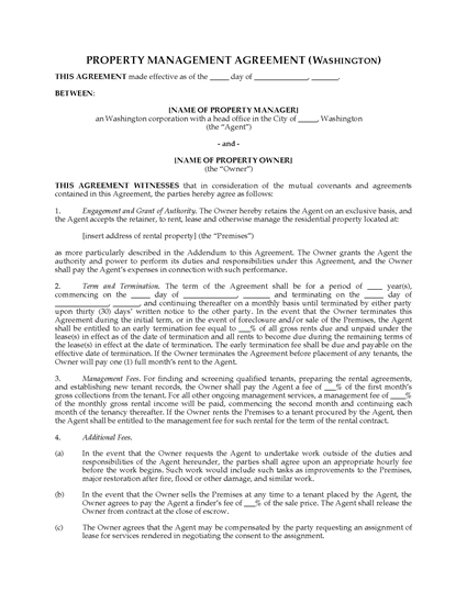 Picture of Washington Rental Property Management Agreement