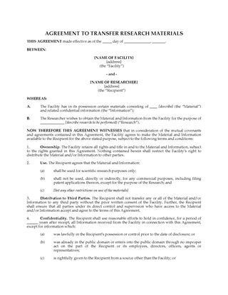 Picture of Transfer Agreement for Research Materials