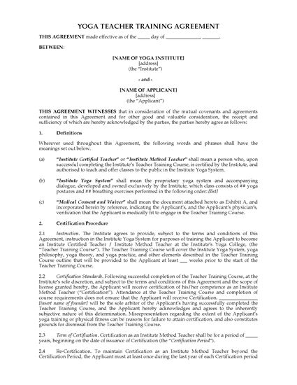 Picture of Yoga Instructor Training Agreement | India