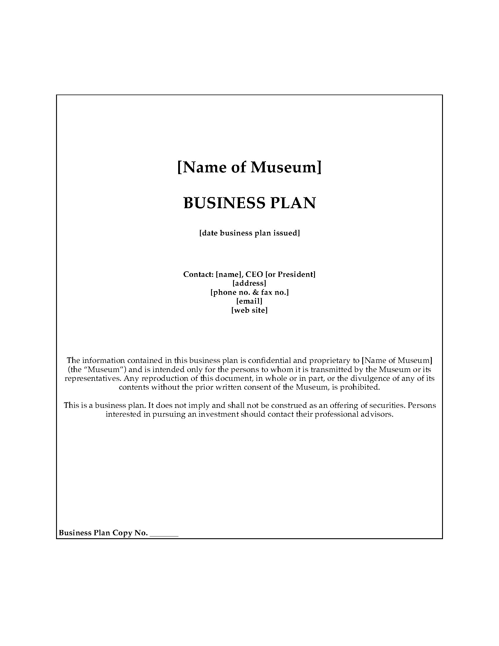 Museum Business Plan Template Legal Forms And Business Templates Megadox Com