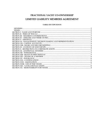 Picture of LLC Members Agreement for Fractional Yacht Ownership | USA