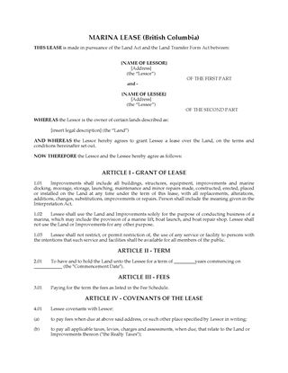 Picture of British Columbia Marina Lease Agreement
