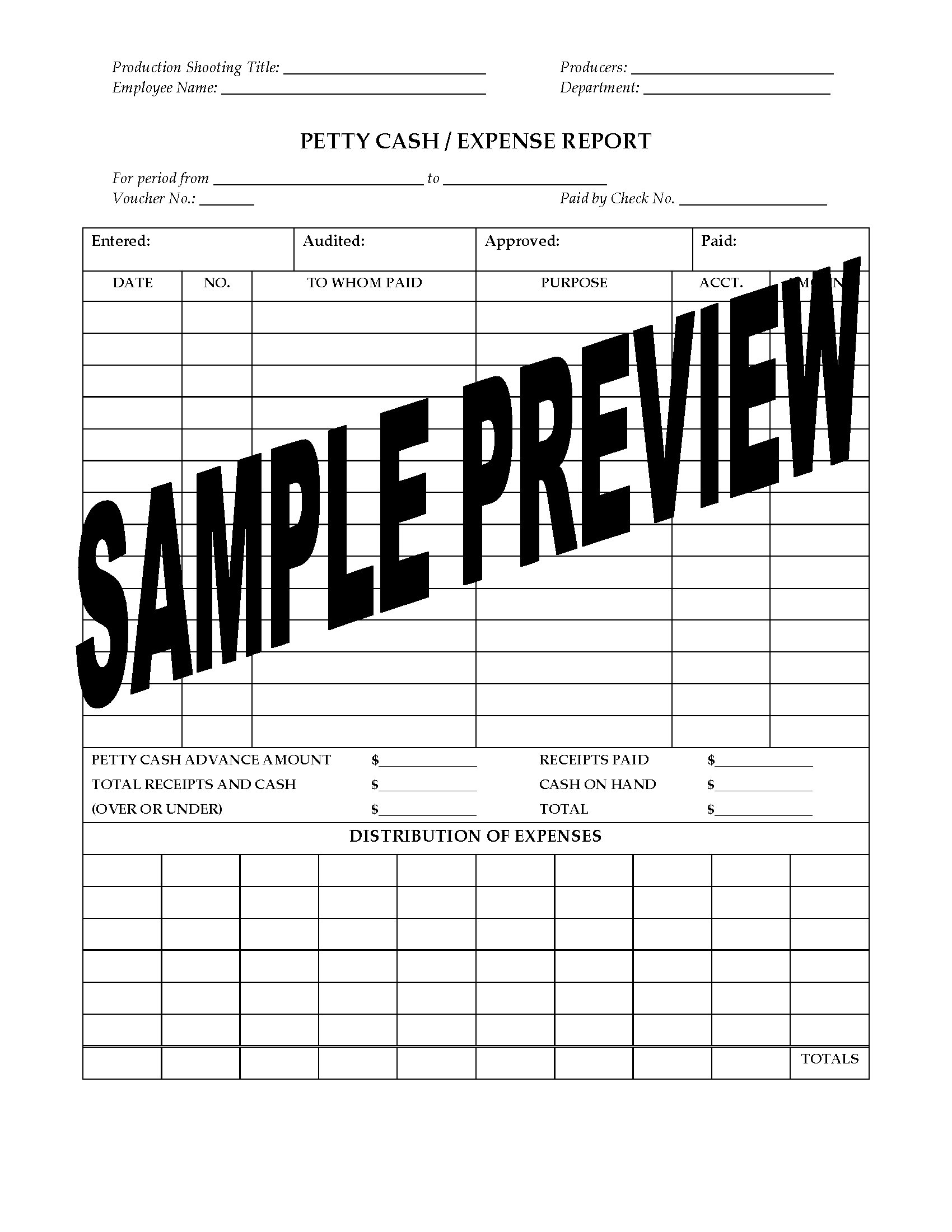 Petty Cash Expense Report for Film or TV Production  Legal Forms In Petty Cash Expense Report Template