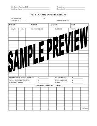 Picture of Petty Cash Expense Report for Film or TV Production