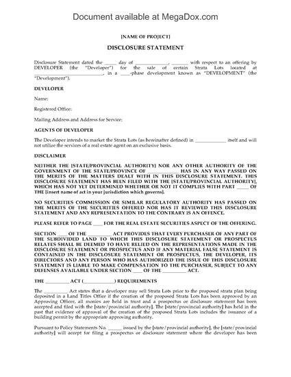 Picture of Disclosure Statement for Strata Plan | Canada