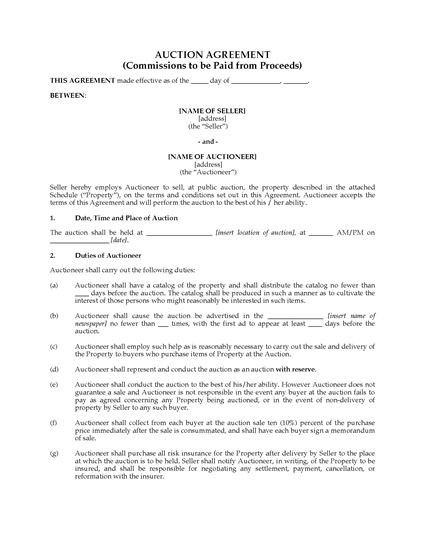 Picture of Auction Agreement for Sale with Reserve