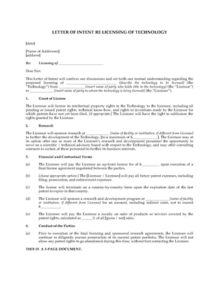 Picture of Letter of Intent to License Technology for Development