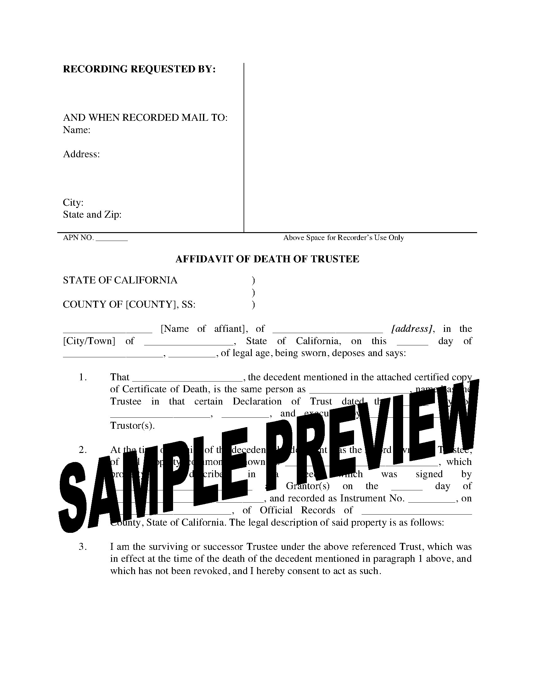 California Affidavit Of Death Of Trustee Legal Forms And Business Templates Megadox Com