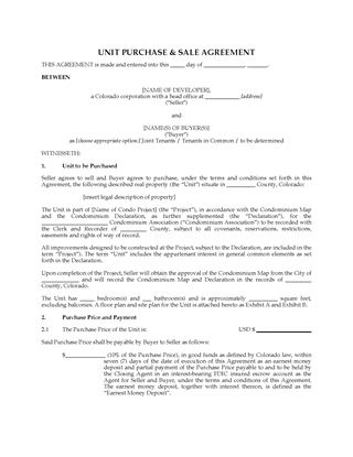 Picture of Colorado Condominium Purchase Agreement