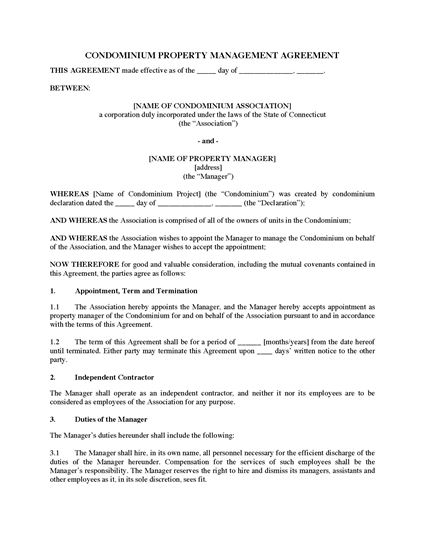 Picture of Connecticut Condo Property Management Agreement