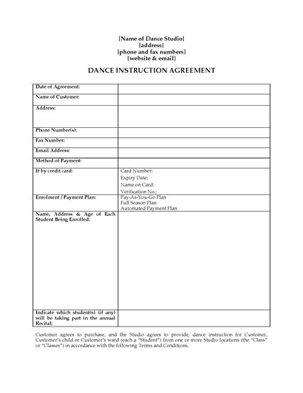 Picture of Dance Instruction Agreement