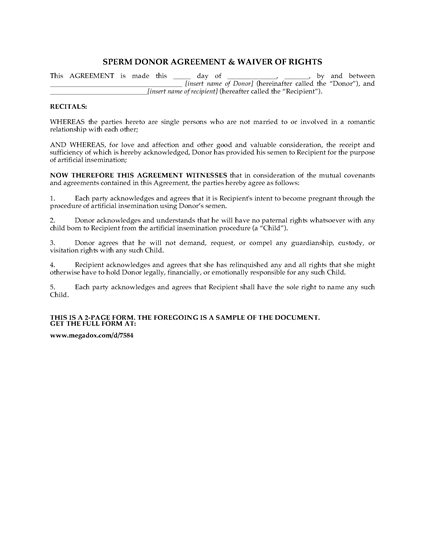 Picture of Sperm Donor Agreement and Waiver of Rights