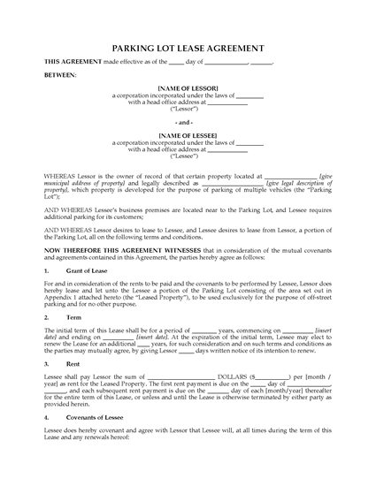 Picture of Parking Lot Lease Agreement