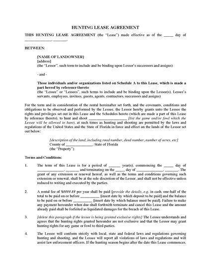 Picture of Florida Hunting Lease Agreement