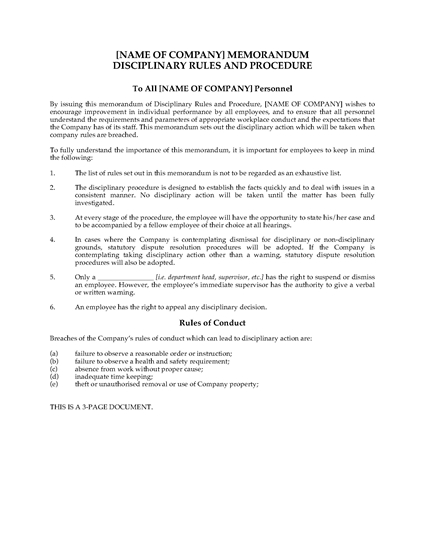 Picture of Employee Disciplinary Rules and Procedure Memorandum