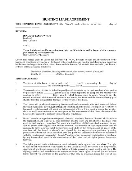 Picture of Colorado Hunting Lease Agreement