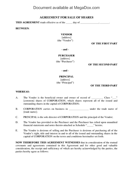 Picture of Share Purchase Agreement with Vendor Take-Back Provisions | Canada