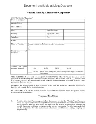 Picture of Web Hosting Agreement for Corporate Customers