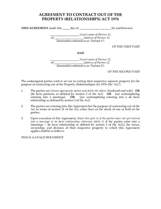 Picture of Agreement to Contract Out of Property (Relationships) Act | New Zealand