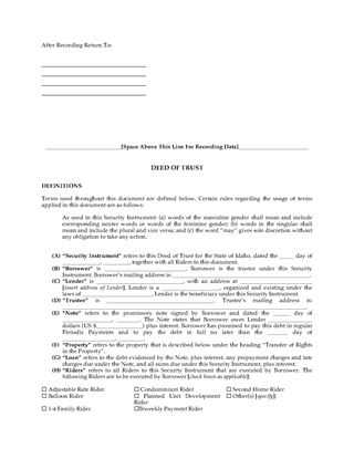 Picture of Idaho Deed of Trust
