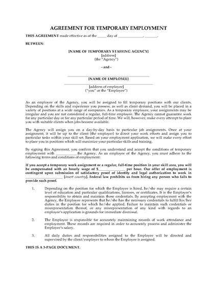 Picture of Personnel Agency Employment Agreement