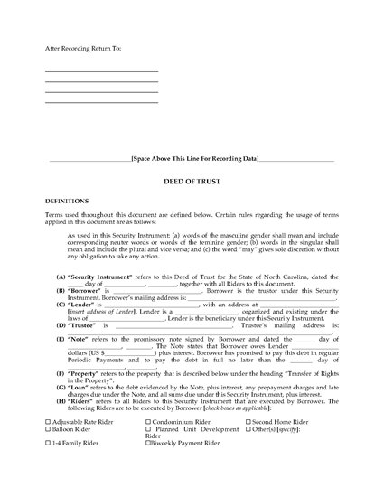 Picture of North Carolina Deed of Trust