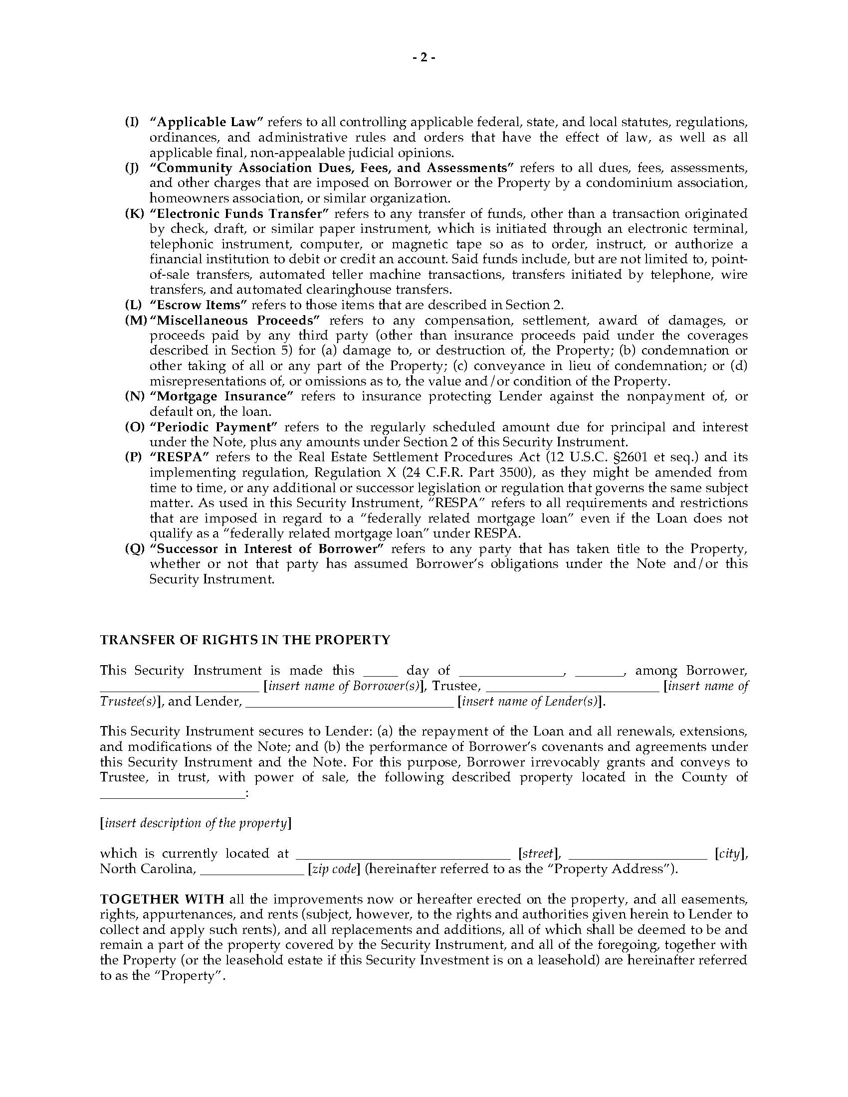 North Carolina Deed Of Trust Legal Forms And Business Templates Megadox Com