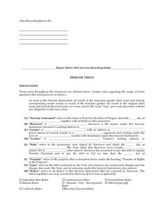 Picture of Oregon Deed of Trust