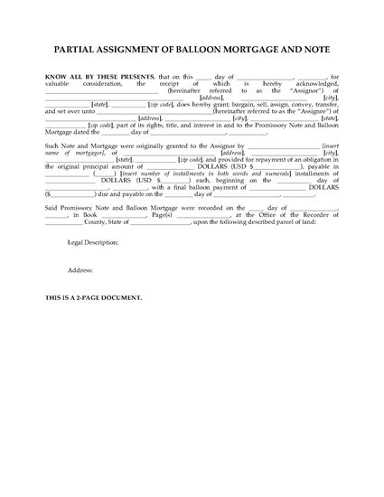Picture of USA Partial Assignment of Balloon Mortgage and Note