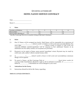 Picture of Hotel Nanny Service Contract
