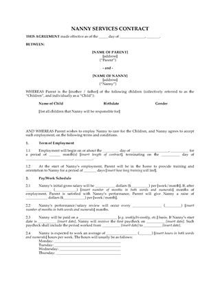 Picture of Nanny Employment Contract (No Agency)