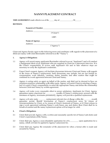 Picture of Nanny Placement Contract