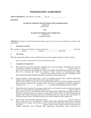 Picture of Warehousing Agreement | USA
