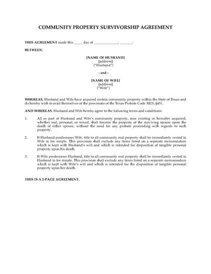 Picture of Texas Community Property Survivorship Agreement