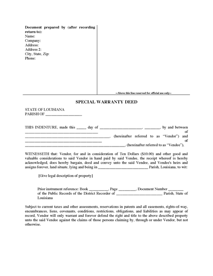 Picture of Louisiana Special Warranty Deed