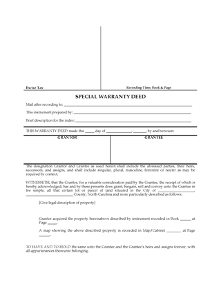 Picture of North Carolina Special Warranty Deed