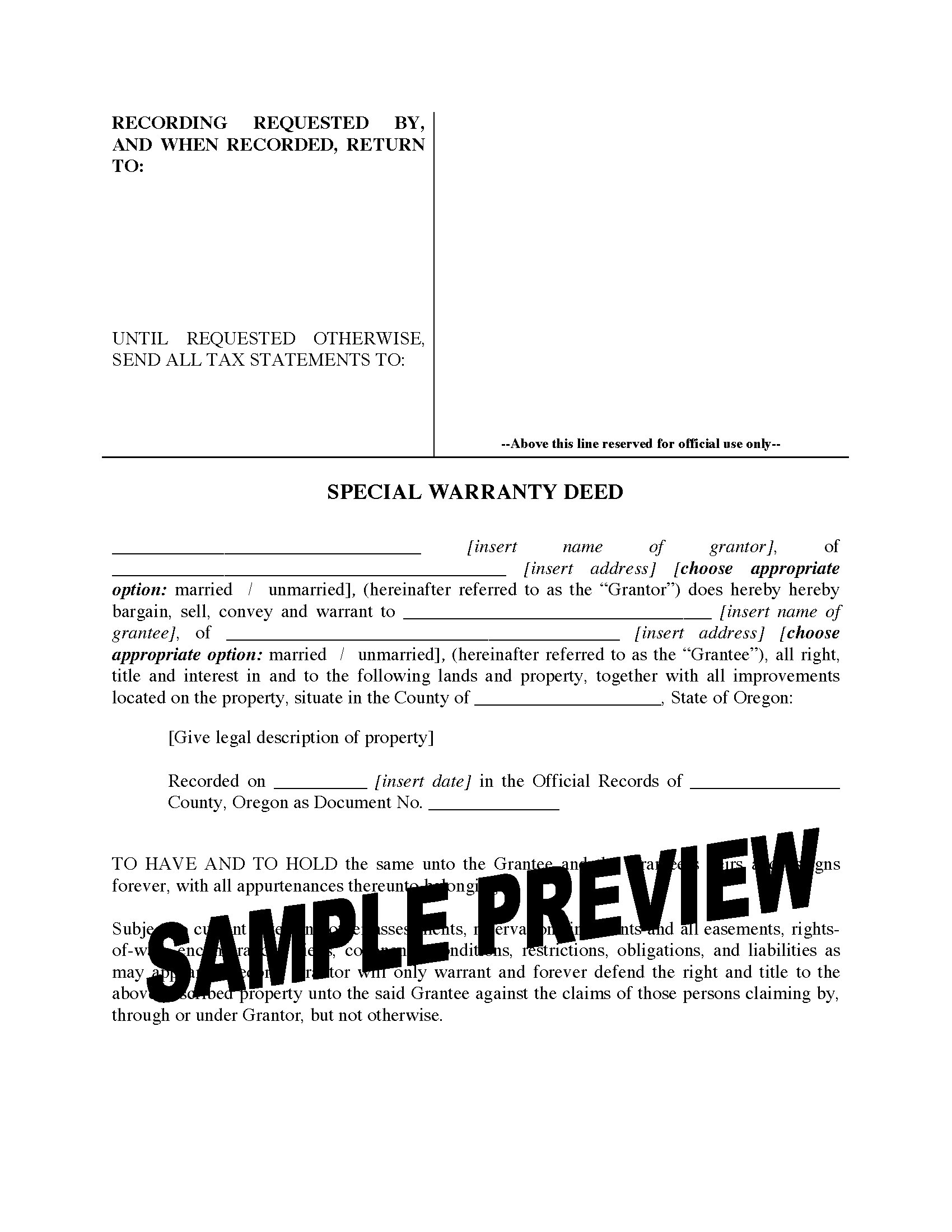 oregon-special-warranty-deed-legal-forms-and-business-templates