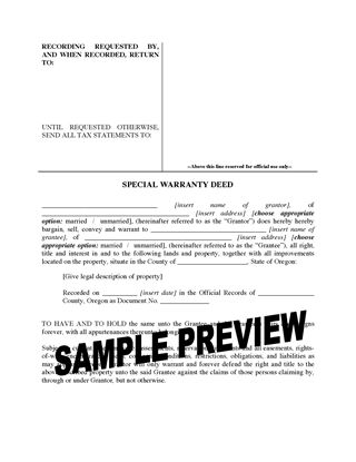 Picture of Oregon Special Warranty Deed