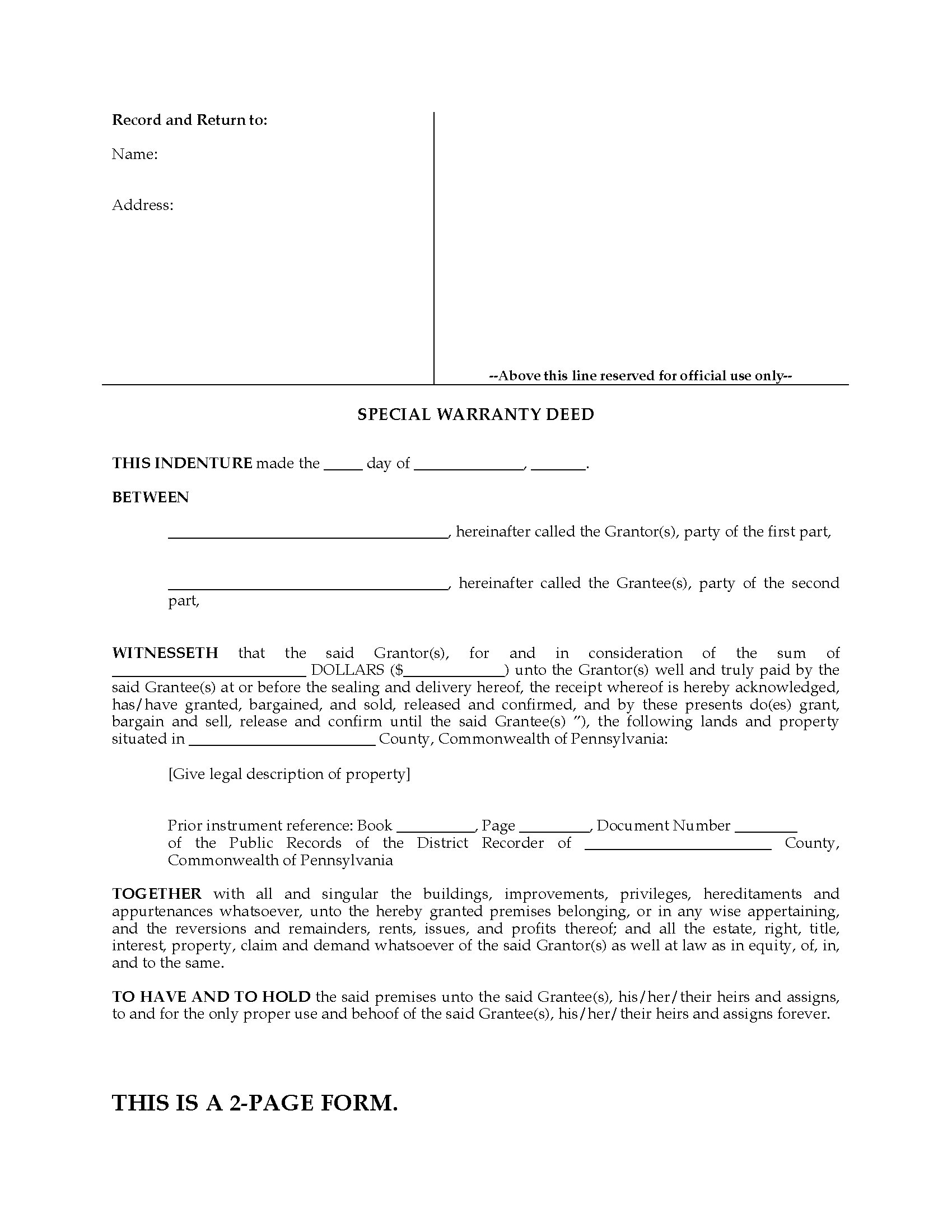 pennsylvania-special-warranty-deed-legal-forms-and-business-templates